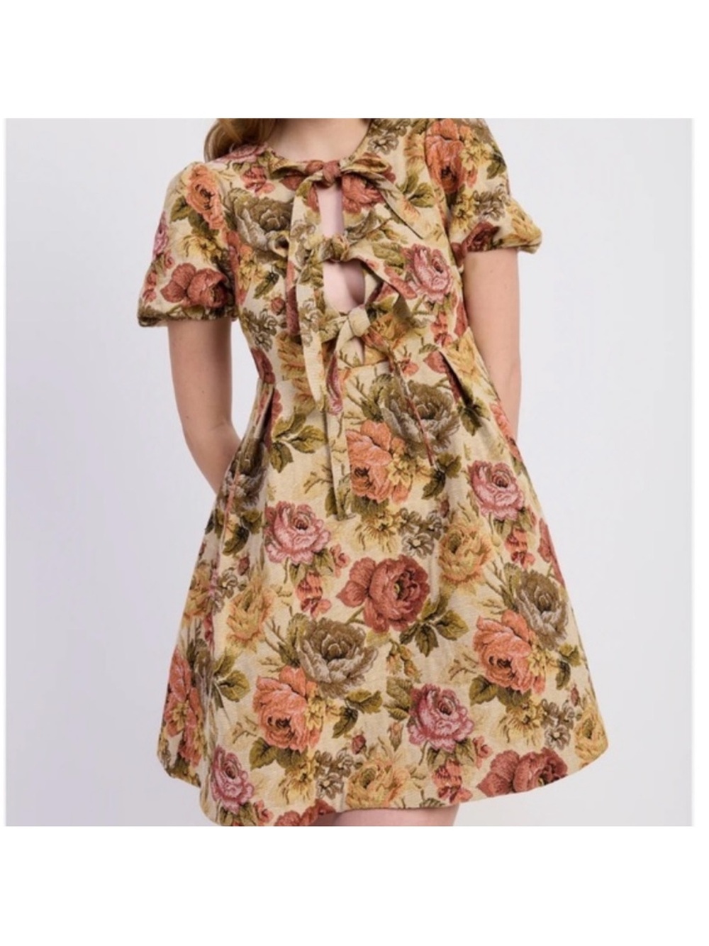 Jacqui E The Label Floral Tie-Front A-Line Dress
